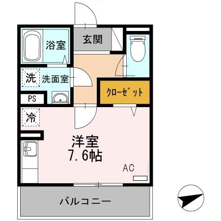 トレス城野館(ワンルーム/2階)の間取り写真