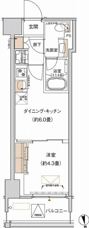 プライムネクサス大森北(1DK/5階)の間取り写真