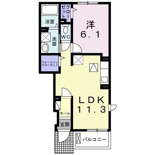 フリューゲル(1LDK/1階)の間取り写真