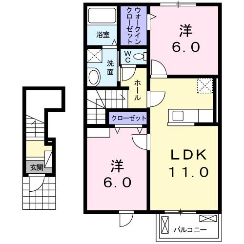 グランソレイユRM II(2LDK/2階)の間取り写真