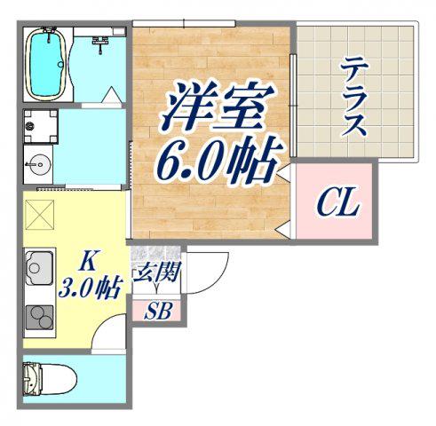 ロータスコート3(1K/1階)の間取り写真
