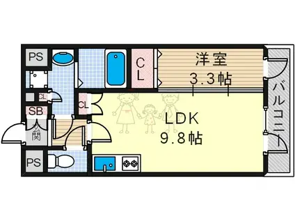 エスリードコート阿倍野昭和町(1LDK/8階)の間取り写真
