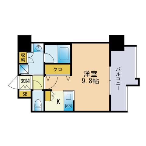 エンクレスト博多 THE TIME(ワンルーム/13階)の間取り写真