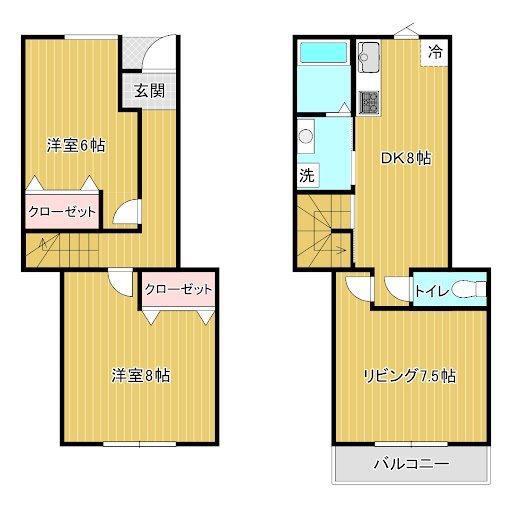 ユニヴェールA(3DK/1階)の間取り写真