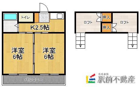 サンライフ二日市(2K/2階)の間取り写真