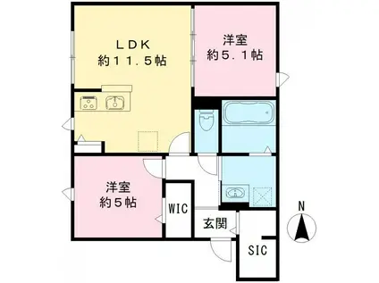 ユアメゾン 富松(2LDK/1階)の間取り写真