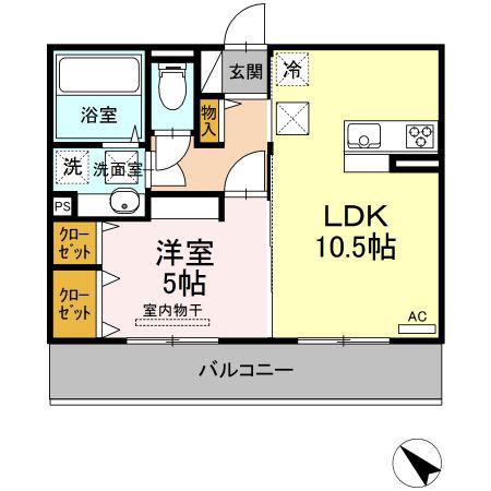 エスポワールヴィラ B棟(1LDK/1階)の間取り写真