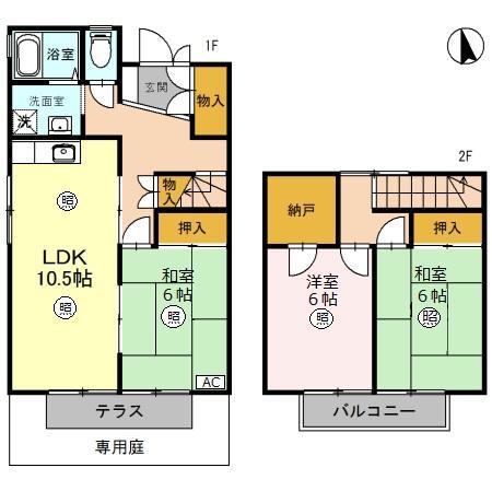 豊岡タウンハウス D棟(3LDK/1階)の間取り写真