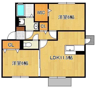 アルカディア南A棟(2LDK/1階)の間取り写真