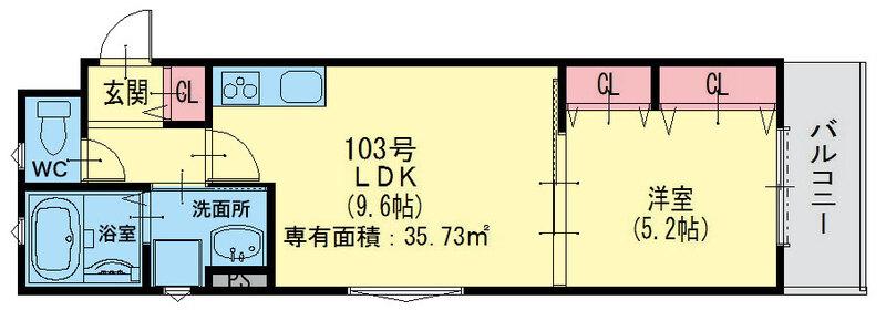 ラモーナ諸口(1LDK/1階)の間取り写真