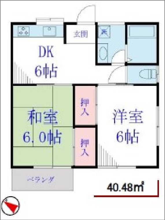 ブルークレール(2DK/2階)の間取り写真