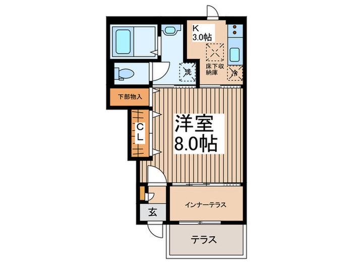 Tー5テラス(1K/1階)の間取り写真