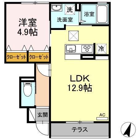 プロムナードへるん(1LDK/1階)の間取り写真