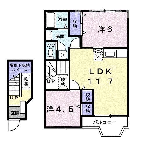 フェンテK(2LDK/2階)の間取り写真