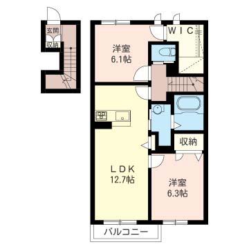 グロリオーサI棟(2LDK/2階)の間取り写真