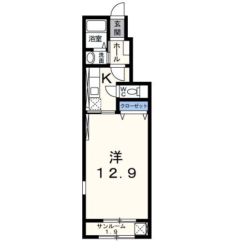 メインステージ東横(1K/1階)の間取り写真