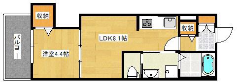 ルナ ラパン(1LDK/4階)の間取り写真