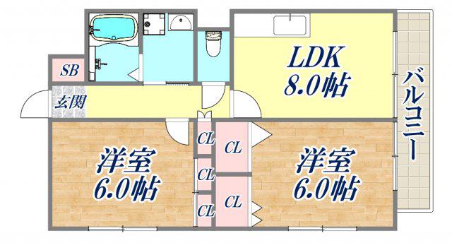 ベルクール夙川(2LDK/1階)の間取り写真