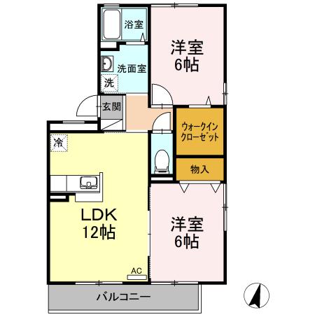 アンソレイユ久里浜 A棟(2LDK/2階)の間取り写真
