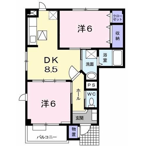 アベニールK A棟(2DK/1階)の間取り写真