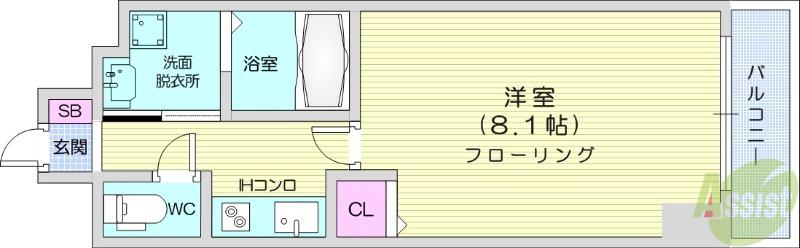 APPLE泉中央(1K/7階)の間取り写真