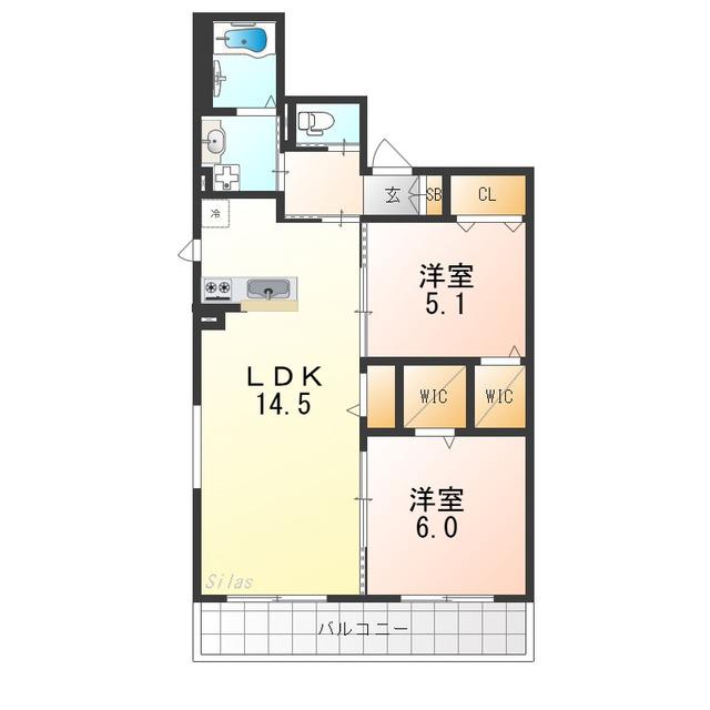 堺市堺区夕雲町1丁目(2LDK/2階)の間取り写真