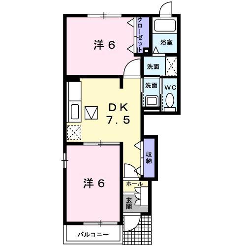 エスポワールII(2DK/1階)の間取り写真
