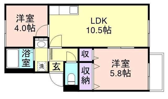 コープUⅡ(2LDK/2階)の間取り写真