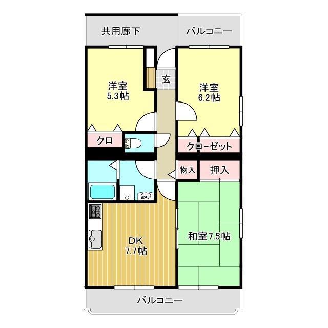 アビタシオン松長(3DK/1階)の間取り写真