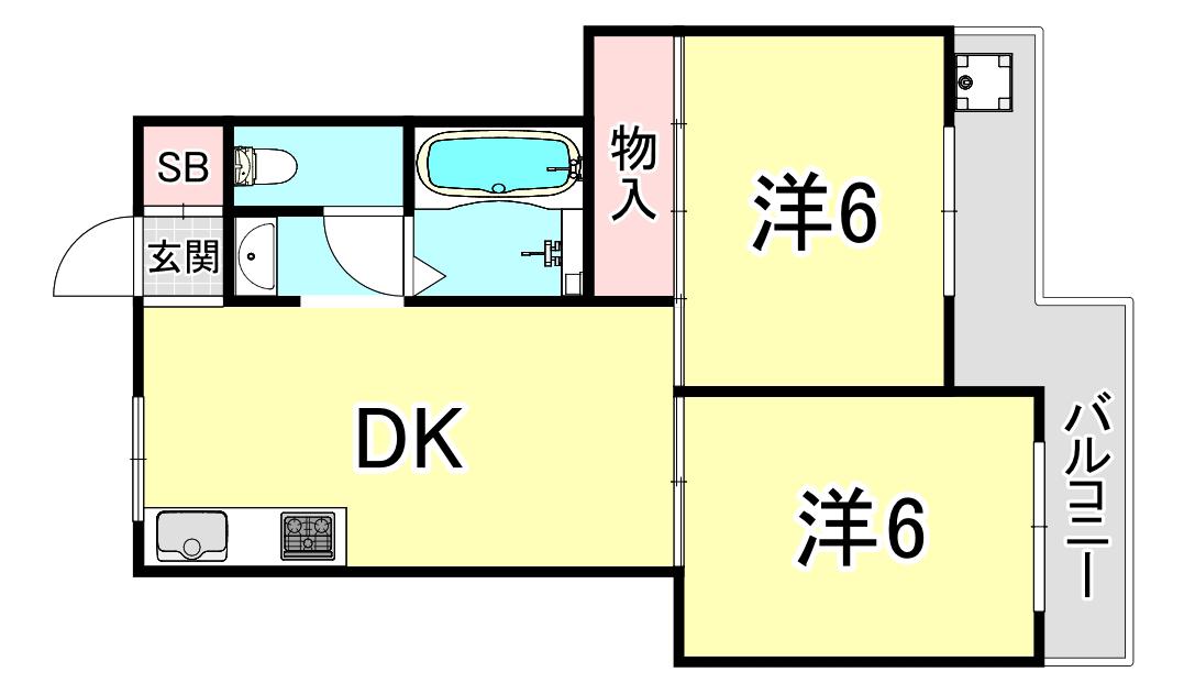 リバーサイド西舞子(2DK/1階)の間取り写真