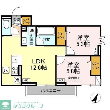 ASSET-COURT立川上砂町5丁目 B棟(2LDK/1階)の間取り写真