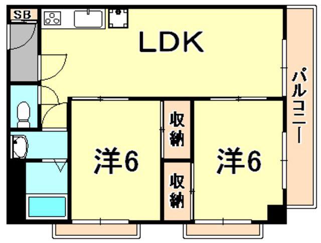 リュエル岡本(2LDK/3階)の間取り写真