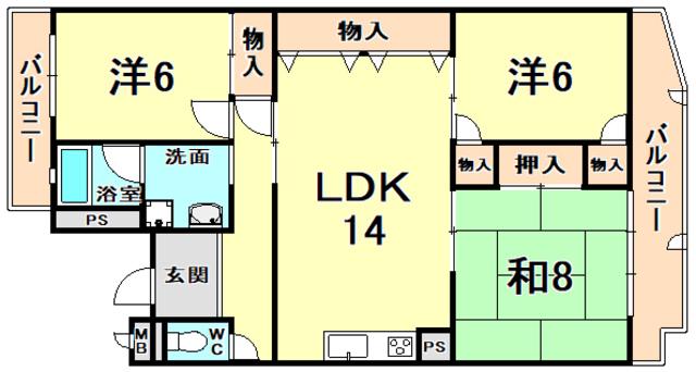香枦園第2マンション(3LDK/1階)の間取り写真