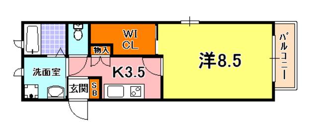 シャーメゾン上沢(1K/2階)の間取り写真