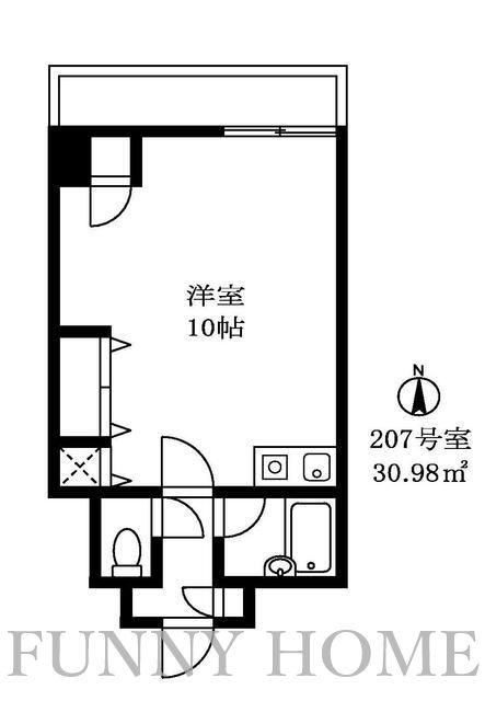 ドミール青木(ワンルーム/2階)の間取り写真