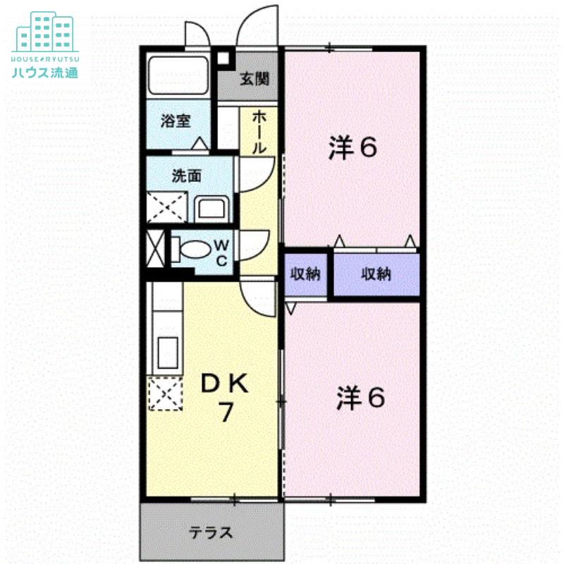 ファミールつたぎB(2DK/1階)の間取り写真