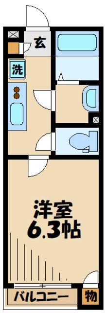 CARARUさがみ野(1K/2階)の間取り写真