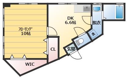 コーポラス辰巳(1DK/4階)の間取り写真