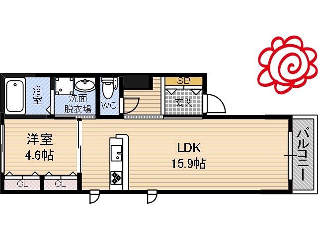 シャーメゾン今津中 B棟(1LDK/1階)の間取り写真