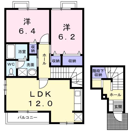 ラフレシールB(2LDK/2階)の間取り写真