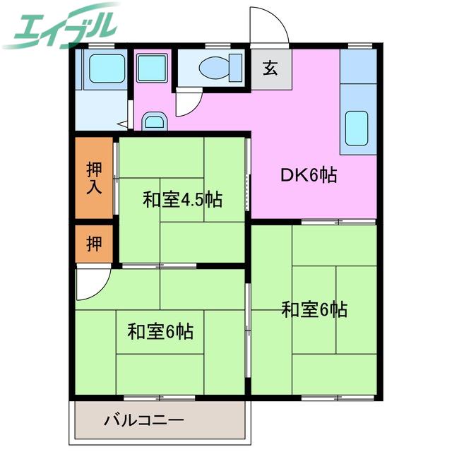 フォーブル三栄 A棟(3DK/2階)の間取り写真