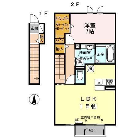 ウエスト ボヌール(1LDK/2階)の間取り写真