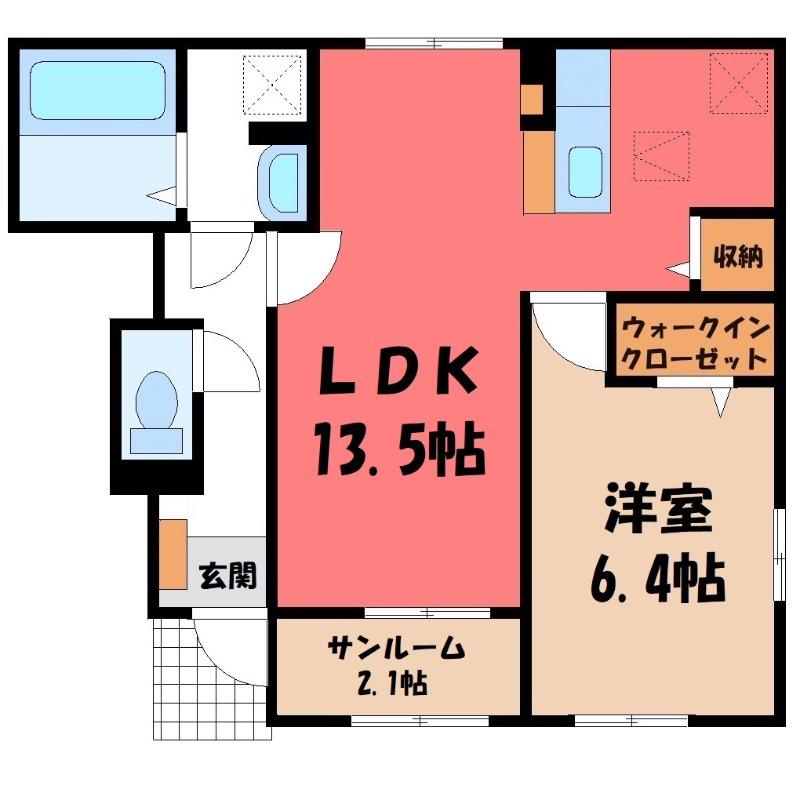 テラス ハックベリー(1LDK/1階)の間取り写真