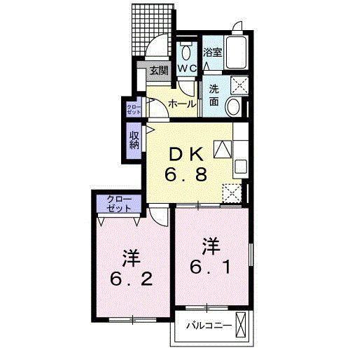 グリシーナ B(2DK/1階)の間取り写真
