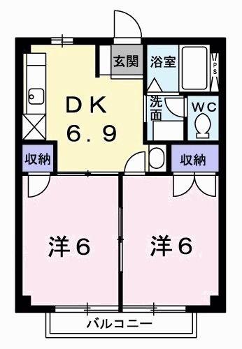 ハイツ友舞 南(2DK/1階)の間取り写真