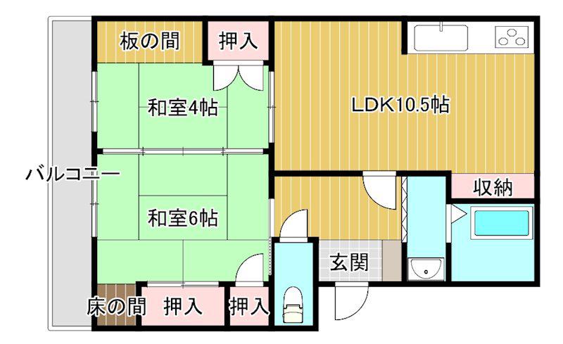 桜ヶ丘マンション(2LDK/4階)の間取り写真