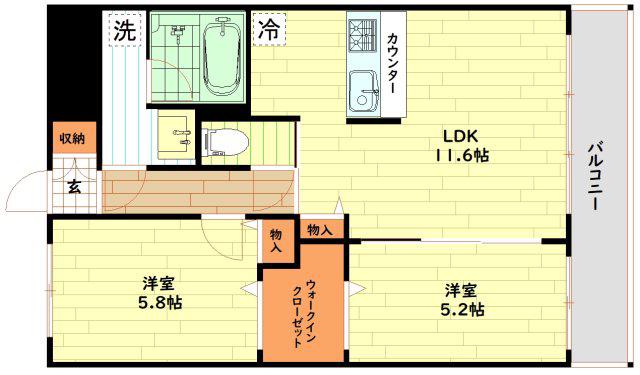 ルミエール・北梅田(2LDK/6階)の間取り写真