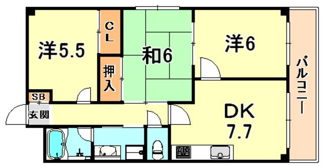 セントポーリア東須磨(3DK/2階)の間取り写真