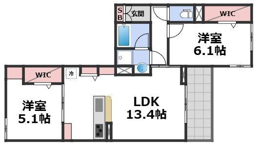 VILLA PARASORE(2LDK/1階)の間取り写真