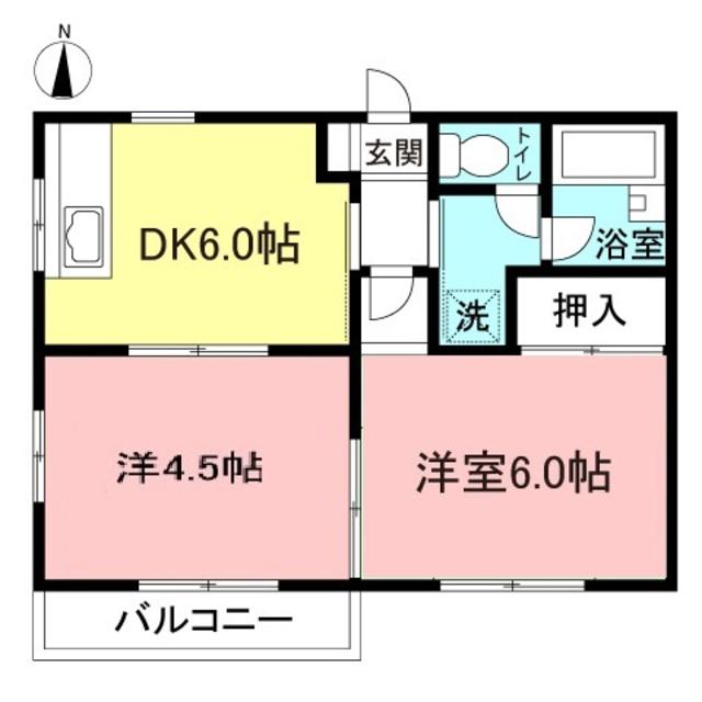 メゾンドポルックス(2DK/2階)の間取り写真